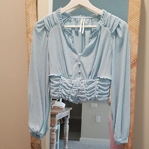 Anthropologie Light Blue Ruched Blouse